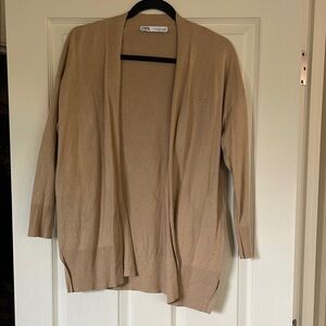 Tan Open Front Cardigan Sweater